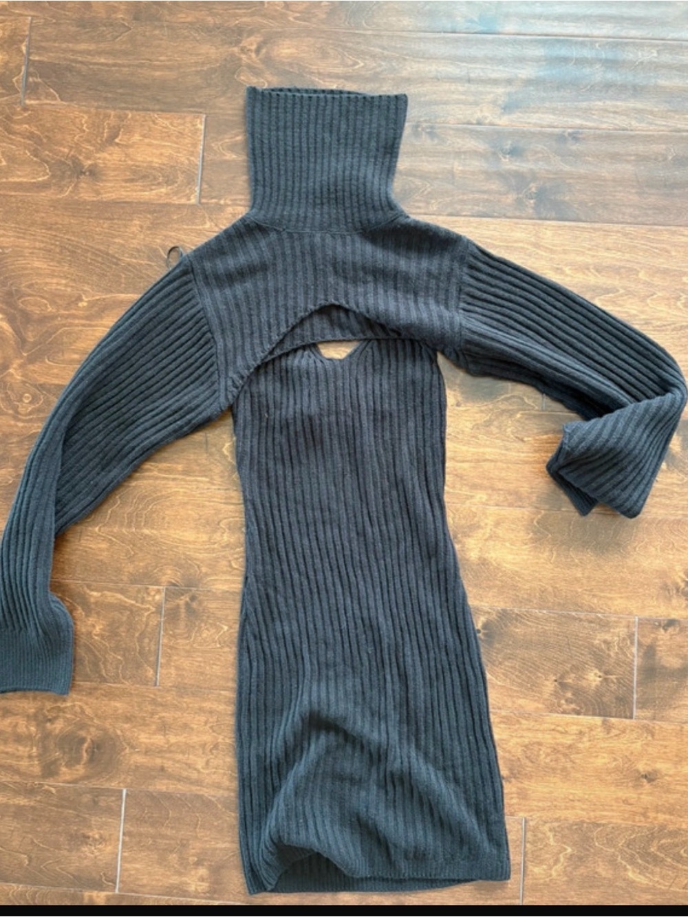 Black Ribbed Cutout Turtleneck Sweater Dress